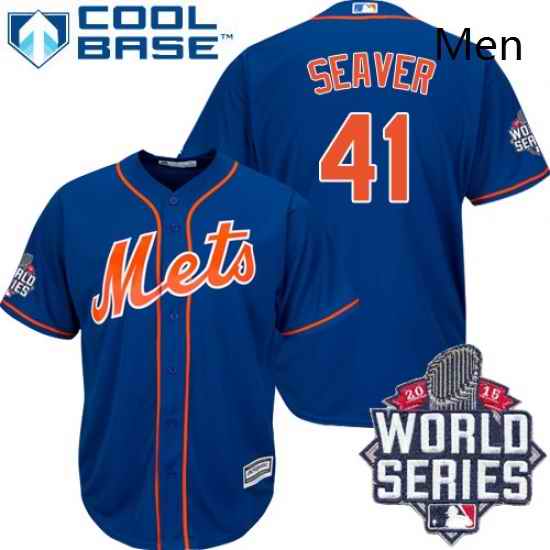 Mens Majestic New York Mets 41 Tom Seaver Replica Royal Blue Alternate Home Cool Base 2015 World Series MLB Jersey